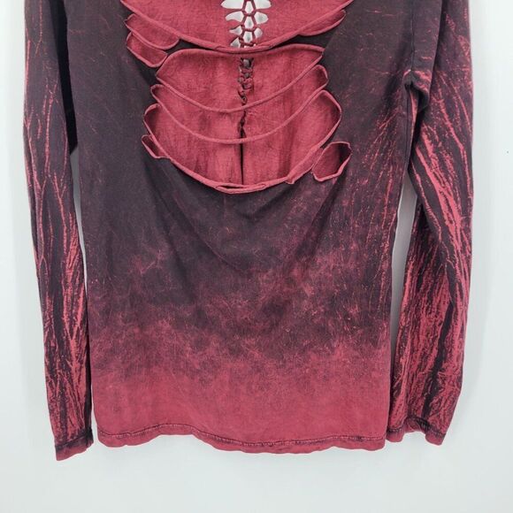 Vtg Affliction Distressed Oxblood Long Sleeve Shirt L Thrashed Ripped Destroyed - Picture 8 of 9